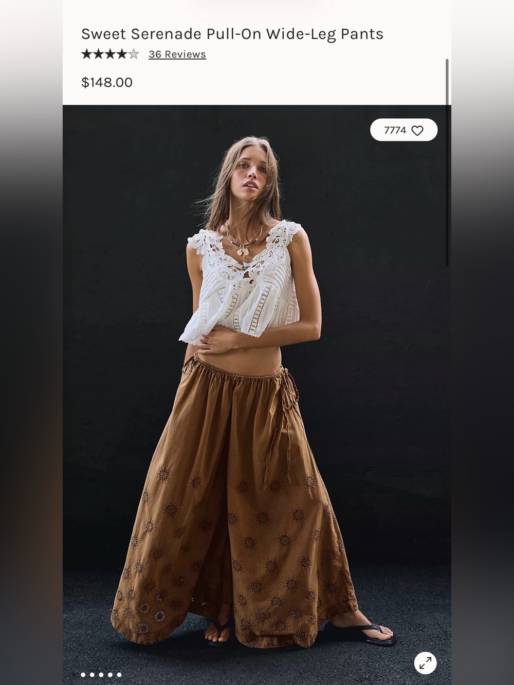 NWOT Free People Sweet Serenade Pull-On Wide-Leg Pants size 14